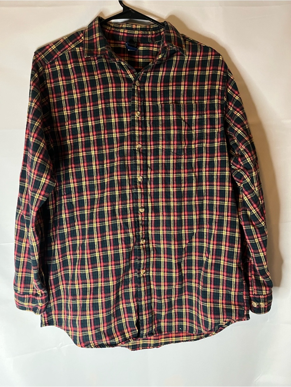 Lands' End Men's Black, Red & Yellow Plaid Button-Down Shirt